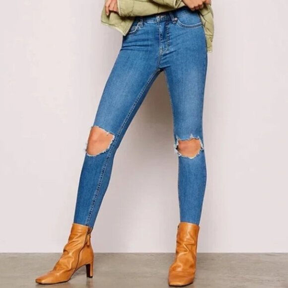 Free People High Rise Busted Knee Skinny Jeans size 30 - Picture 1 of 5
